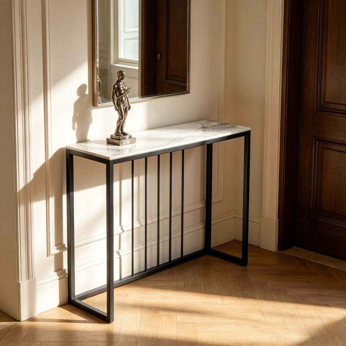 80cm Rectangle Console Table for Entryway Entrance Living Room Black Metal Frame Sofa Side Table Behind Couch