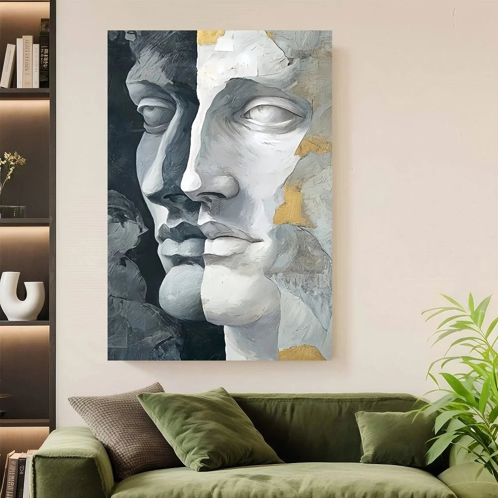 Framed Flat, 1pc Modern Minimalist Abstract Face Wall Art - Black & White Framed Canvas Suitable For Home Decor, Office, - Wrap-