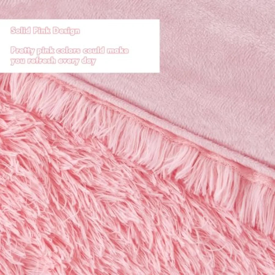 3 Pieces Plush Comforter Sets Full Size Soft Long Faux Fur Shaggy Girls Bedding Set Warm Velvet Fluffy Fuzzy Bed Set for Teens