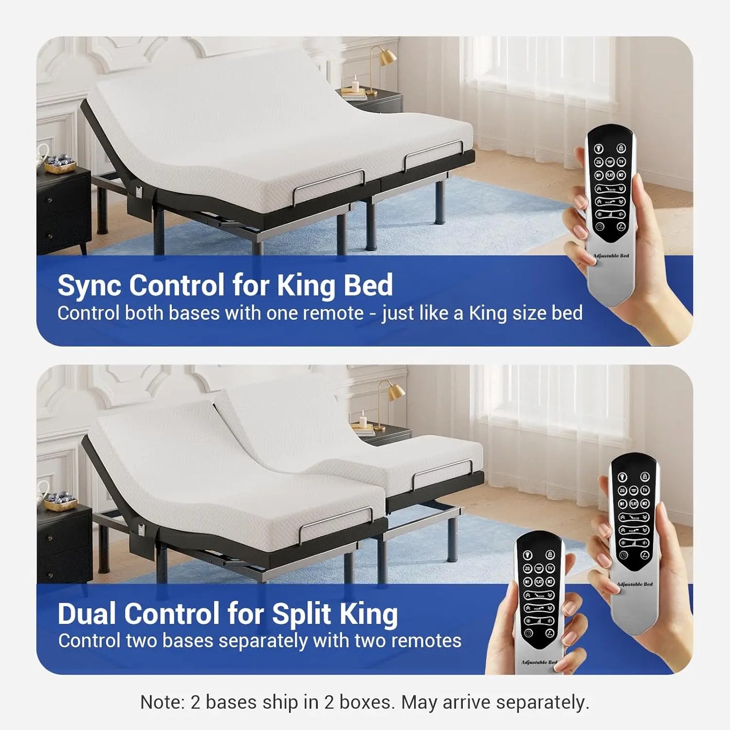Adjustable Split King Bed Frame With Remote Massage Zero Gravity USB Nightlight Easy Assembly, Customized