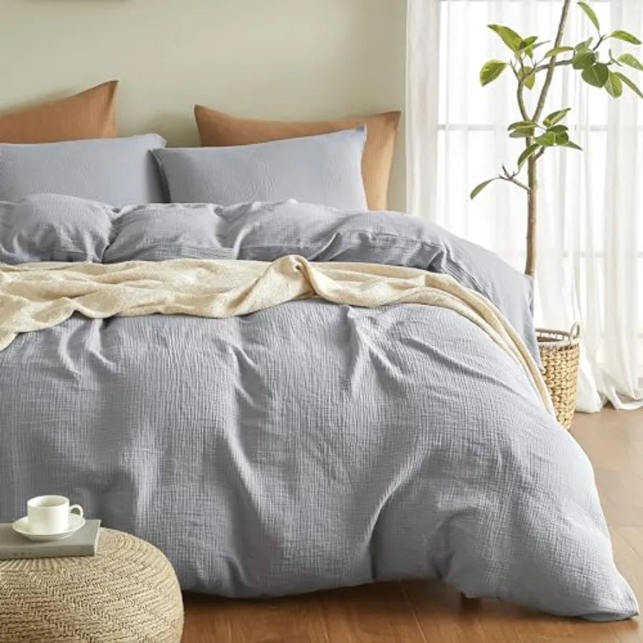 Muslin Duvet Cover Size 100% Washed Cotton Duvet Cover Set Ultra Soft Comforter Cover Linen Like 3 Pieces Minimalist Gauze Duve