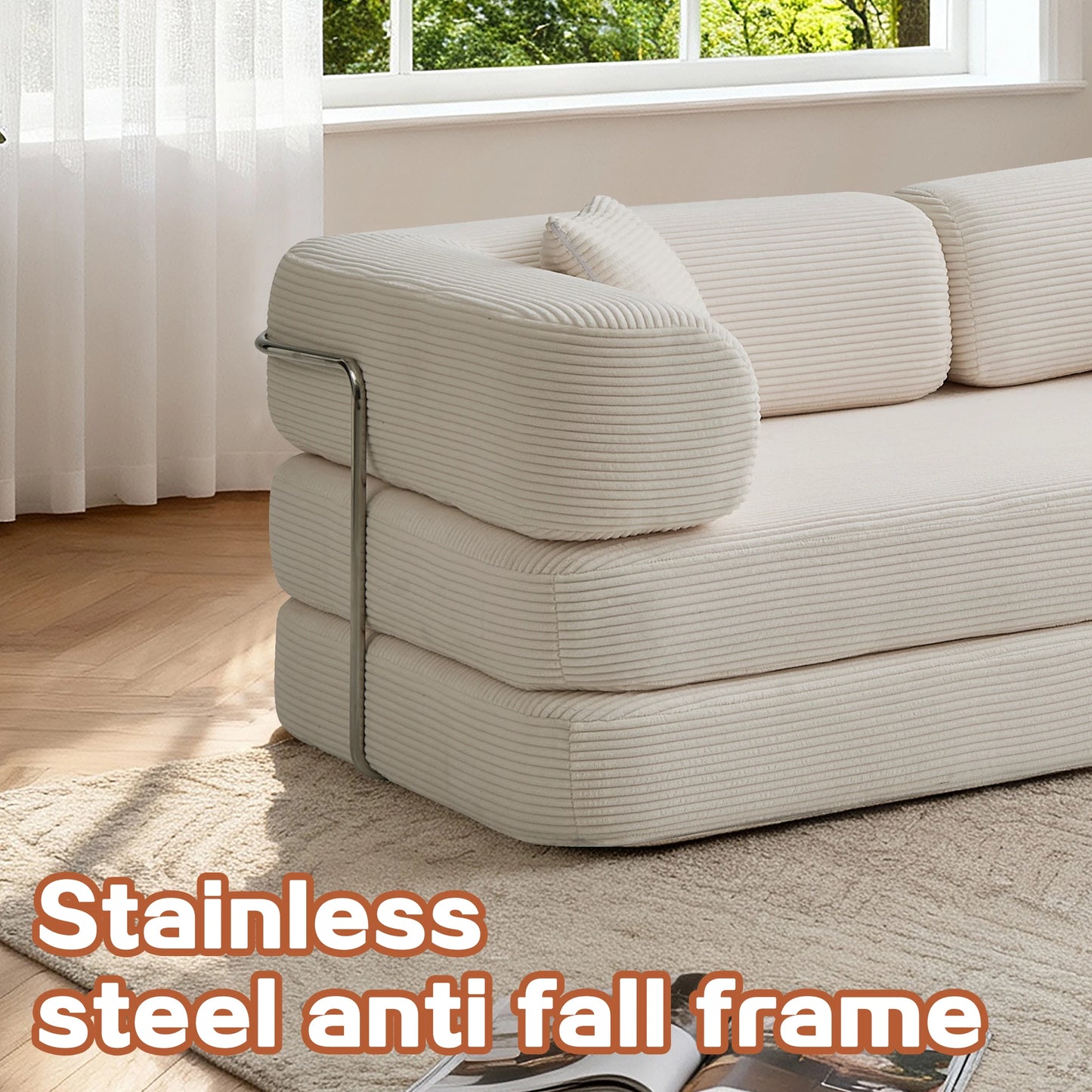 76'' Boneless Couch Futon Sofa Bed Floor Lounge Foldable Convertible Sofa Couch with L‑Shaped Armrests for Living Room Sofas