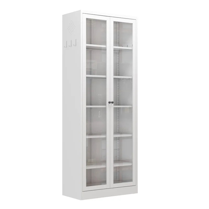 White 72" Freestanding Kitchen Pantry Cabinet with 5 Adjustable Shelves