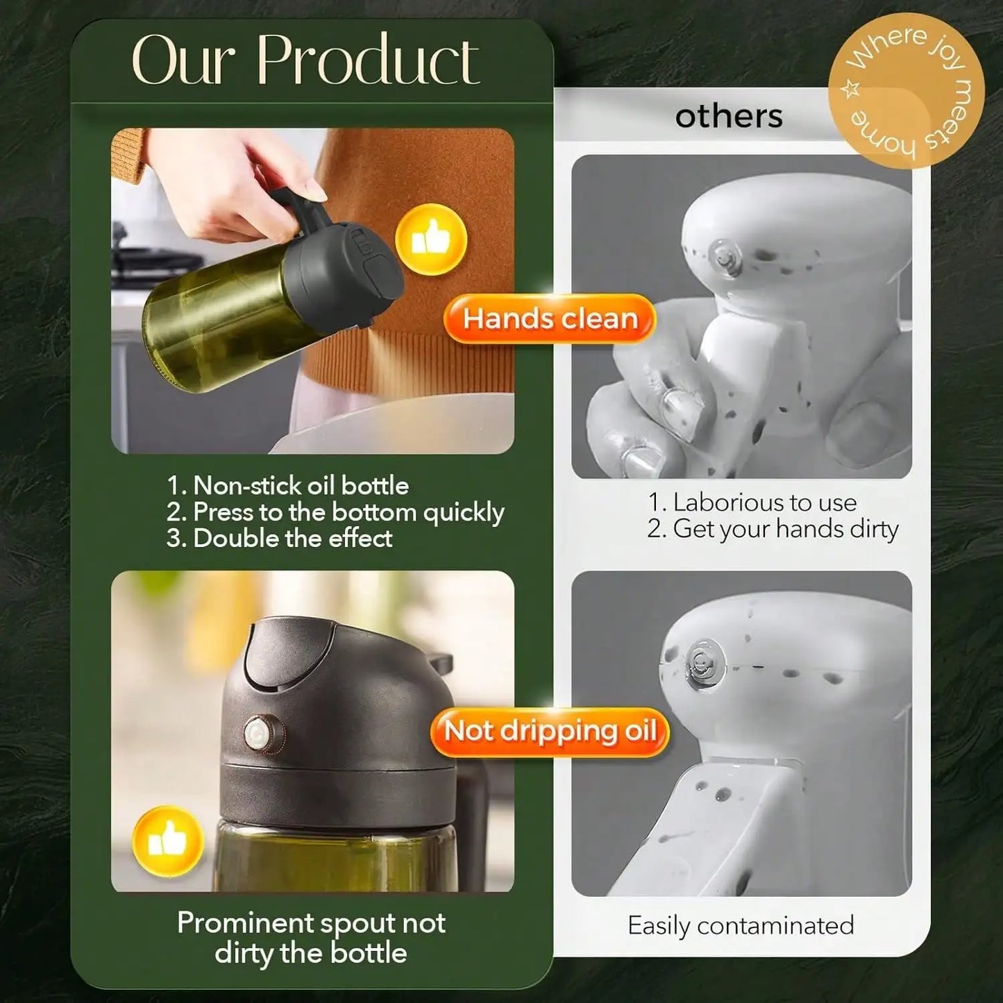 Premium Dark Glass Olive Oil Dispenser 2 In 1 Cooking Oil Spray Bottle Multipurpose Kitchen Oil Mister Perfect For Air Fryer BBQ Grilling Household Cooking Supplies Random Color Shipment