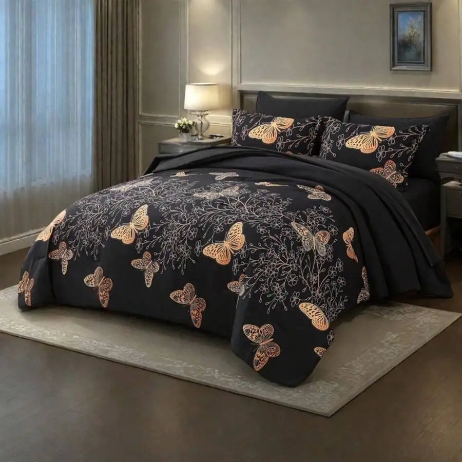 7-Piece Lightweight Printed Comforter Set For All Seasons Queen King Full Twin Soft Bed In A Bag