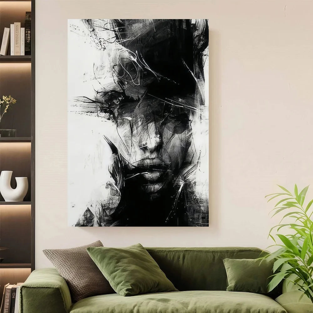 Framed Decoration Contemporary Abstract Painting Black And White Woman Face Art Poster Canvas Wall Art Posters For Room Aestheti