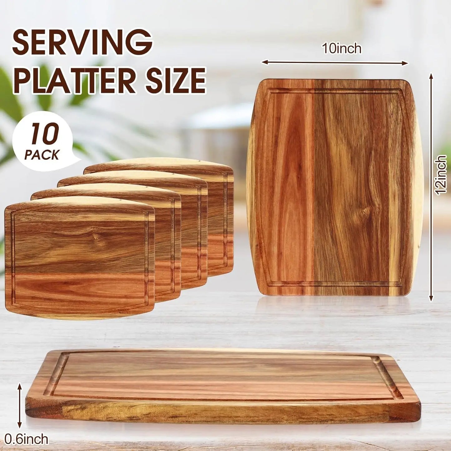 10 Pcs Acacia Wood Cutting Boards Bulk for Laser Engraving, Wooden Serving Platters with Juice Groove, Chopping Charcuterie Board for Party Gifts 10x12 Inch