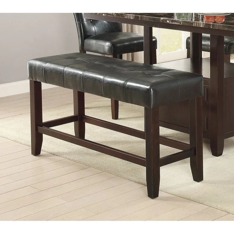 6pc Counter Height Dining Set with Storage Table, 4 High Chairs, 1 Bench, Black Faux Leather Tufted Seats, Faux Marble Top