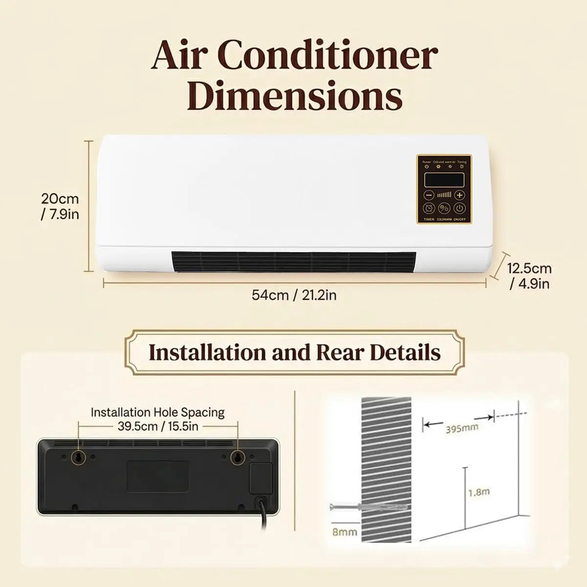 1800W Portable Wall Air Conditioner & Heater Combo, 2 in 1 Ductless Mini AC Fan System with Remote Control, No Exhaust Smart Room Heater Cooler for Living Room, Garage(Pink)