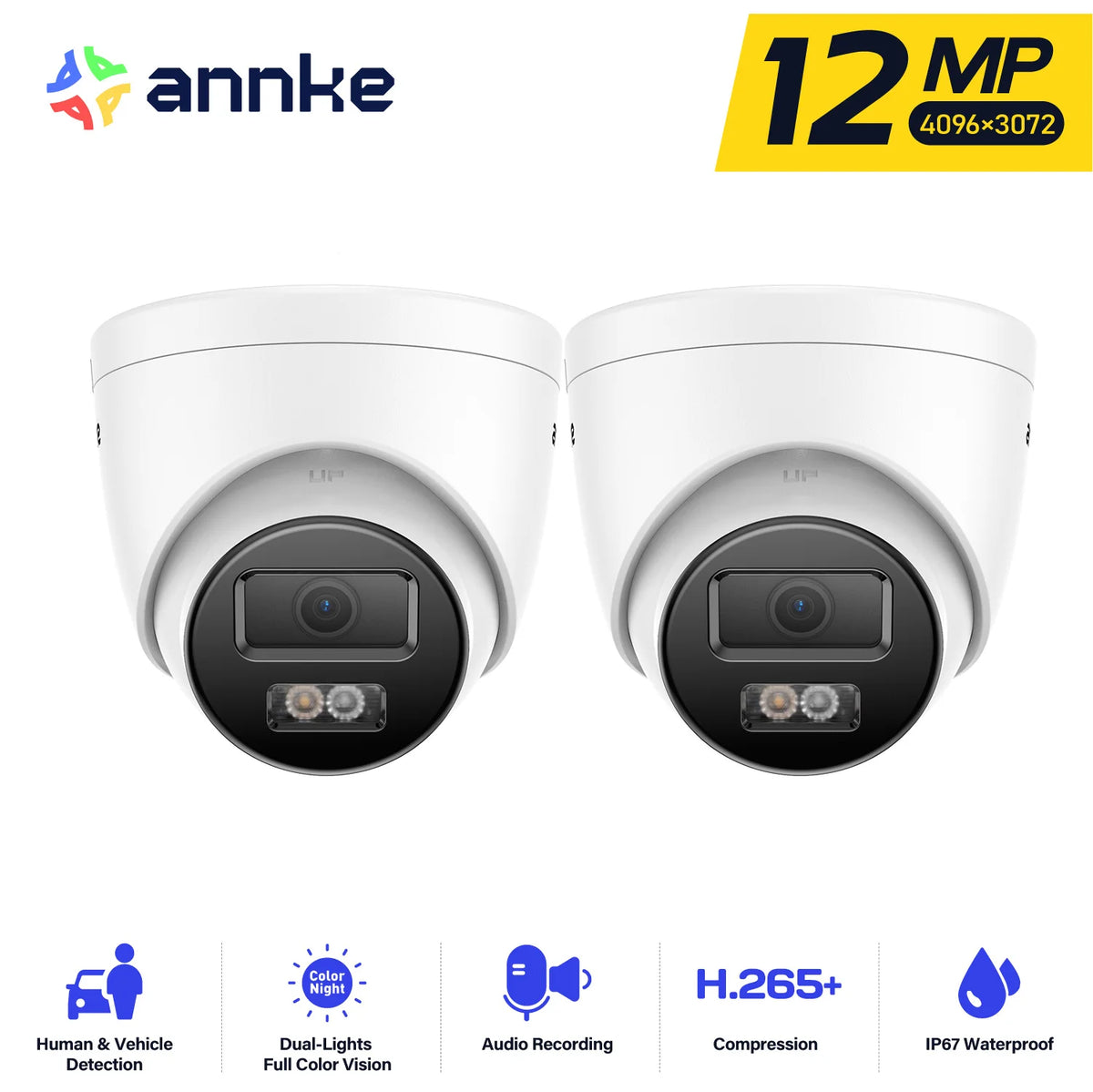 ANNKE 12MP Outdoor Smart Dual Light PoE Security Camera Color IR Night Vision Built-in Microphone IP67 Smart Home H.265+