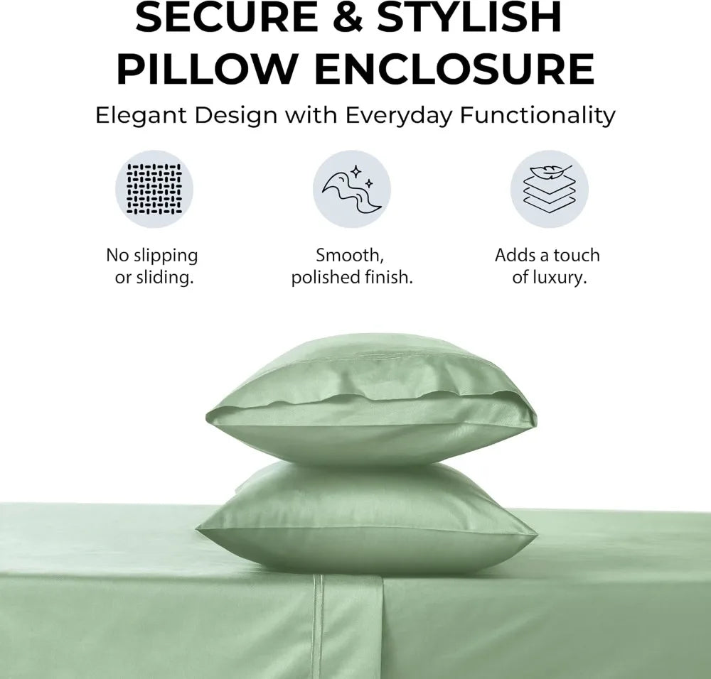 100% Cotton Sateen Bed Sheets - 500 TC, Deep Pocket, 4-Piece Set, Sage