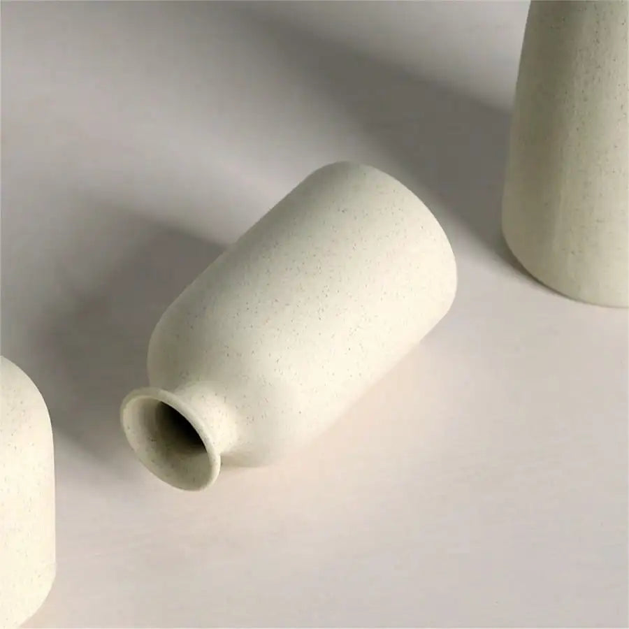 Set Of 3 Minimalist Beige Ceramic Vases - Elegant Home Decor & Wedding Centerpiece - Modern Flower Vases Set - Romantic Gift Ide