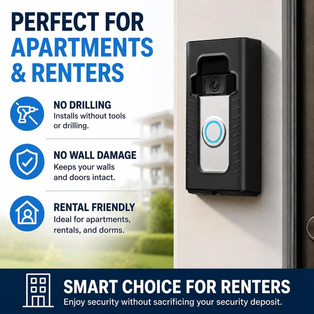No-Drill Doorbell Mount, Full Coverage Protective Housing, Anti-Theft, for Ring & Other Wireless Video Doorbells, Matte Black