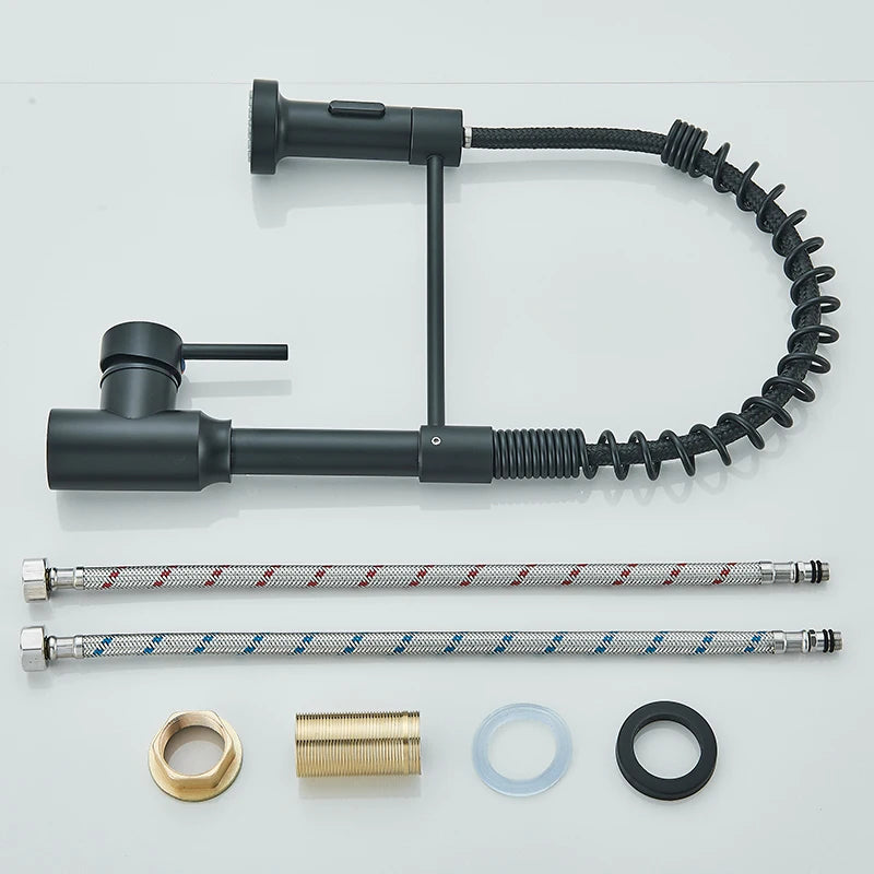 Black Flexible Kitchen Faucet Pull Down Spring Hot Cold Water Mixer Tap 360° Swivel Stream Sprayer Nozzle Kitchen Sink Tap Crane