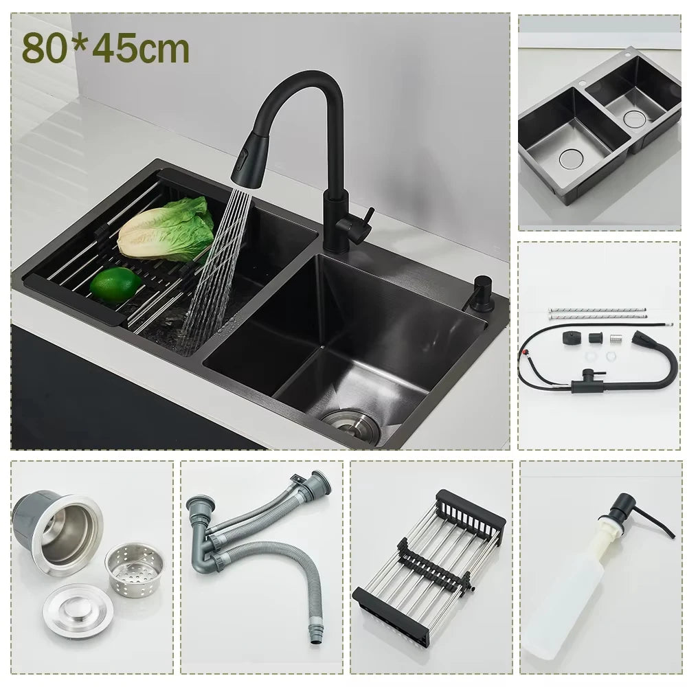 Stainless Steel Kitchen Sink Large Integrated Faucet Sink Dish Basin With Drain Basket Soap Dispenser/Pure Water/Cup Washer