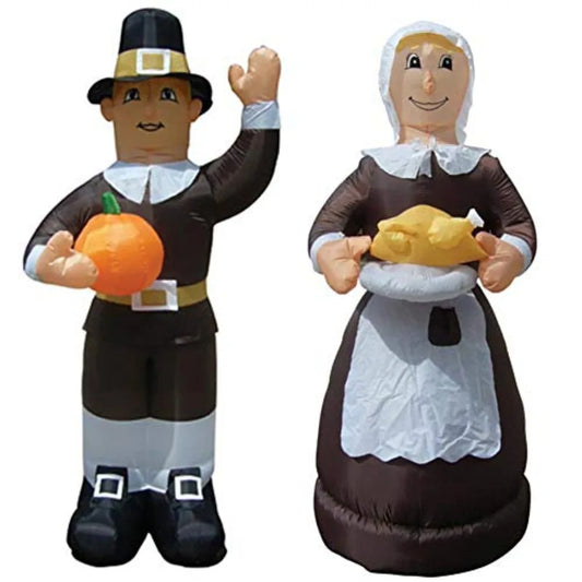 Yard decoration for Thanksgiving, PVC inflatable Pilgrim Amish man and woman combo pack, brown and beige, quick air-blown setup