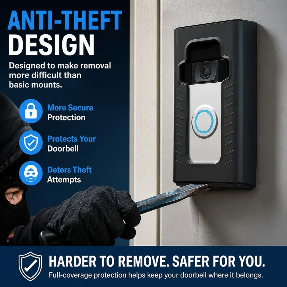 No-Drill Doorbell Mount, Full Coverage Protective Housing, Anti-Theft, for Ring & Other Wireless Video Doorbells, Matte Black