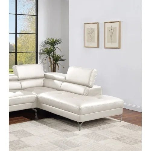 White Color Sectional Couch 2pc Set Living Room Furniture Faux Leather Right Facing Chaise And Left Facing Sofa Metal Legs