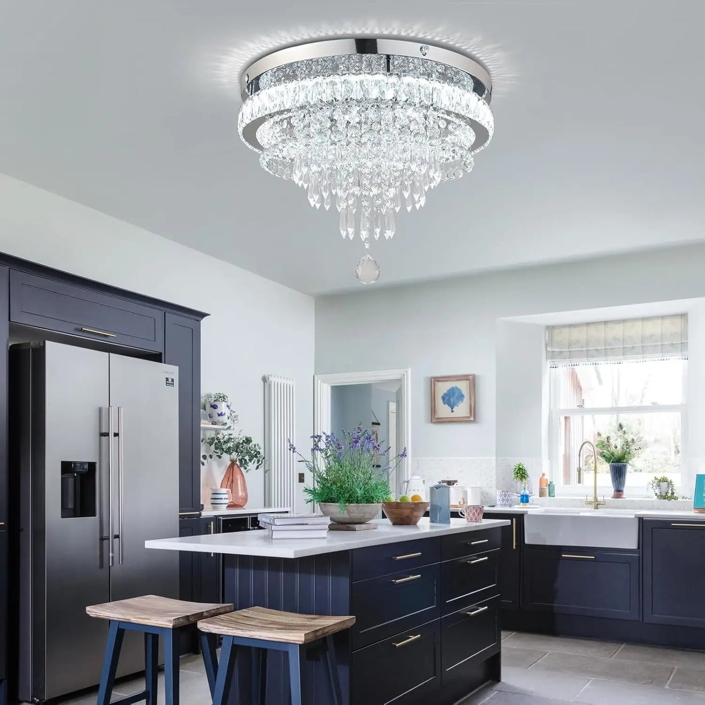 19.7" Crystal Chandeliers Crystal Ceiling Light Fixtures Modern Flush Mount Light LED Chandelier Lamp for Living Room Bedroom Dining Room 6500K Cool White