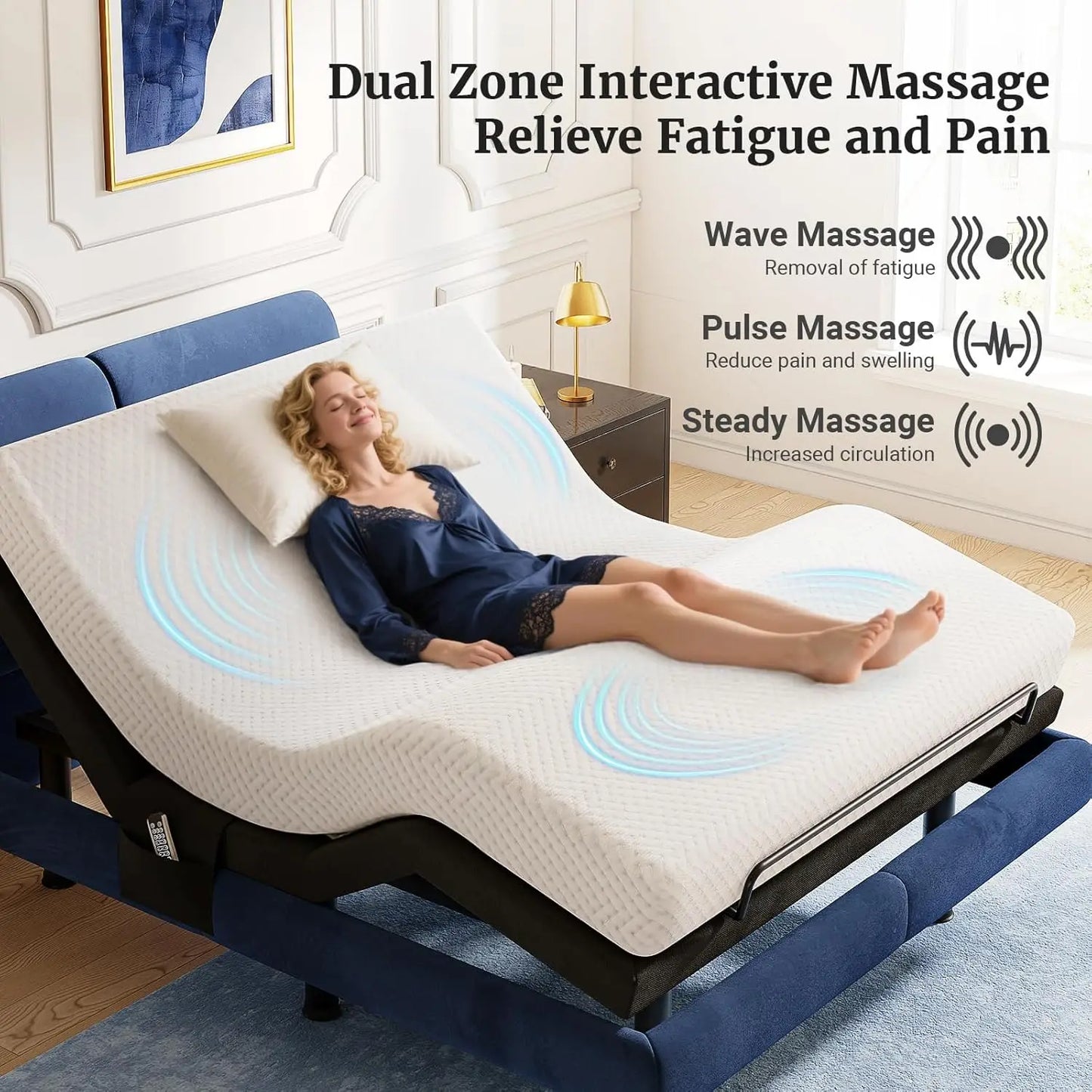 Adjustable Split King Bed Frame With Remote Massage Zero Gravity USB Nightlight Easy Assembly, Customized