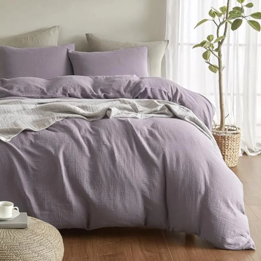 Muslin Duvet Cover Size 100% Washed Cotton Duvet Cover Set Ultra Soft Comforter Cover Linen Like 3 Pieces Minimalist Gauze Duve
