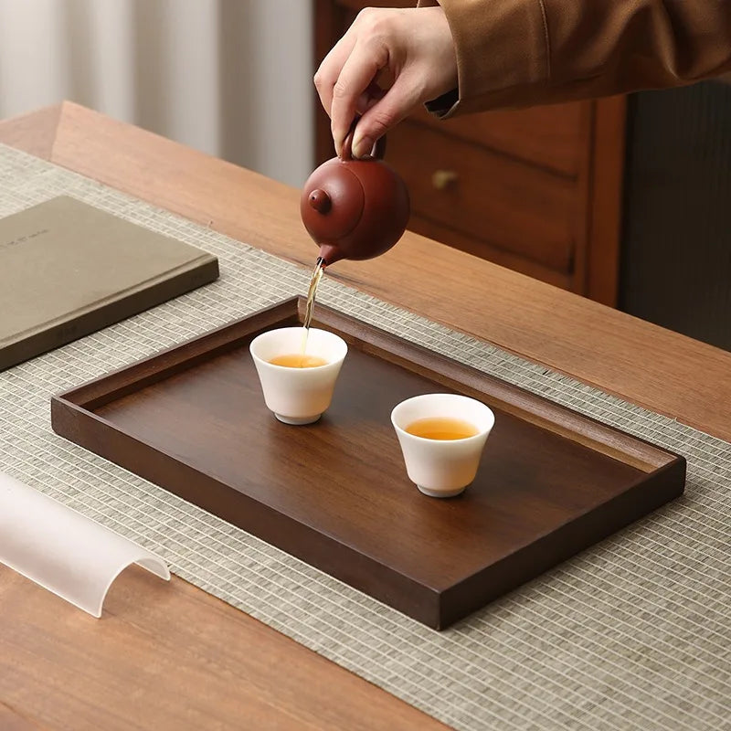 1pc Vintage Bamboo Wood Tray, Dark Walnut Rectangular Serving Tray - Bamboo Composite Sturdy Water-Resistant Tray for Home, Restaurant, Hotel & Display