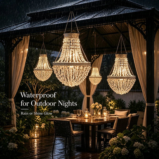 S/L Size Solar Crystal Chandelier for Outdoor Patio Garden Decor, IP44 Waterproof Hanging Light for Backyard Pergola & Porch, Waterproof LED Lamp