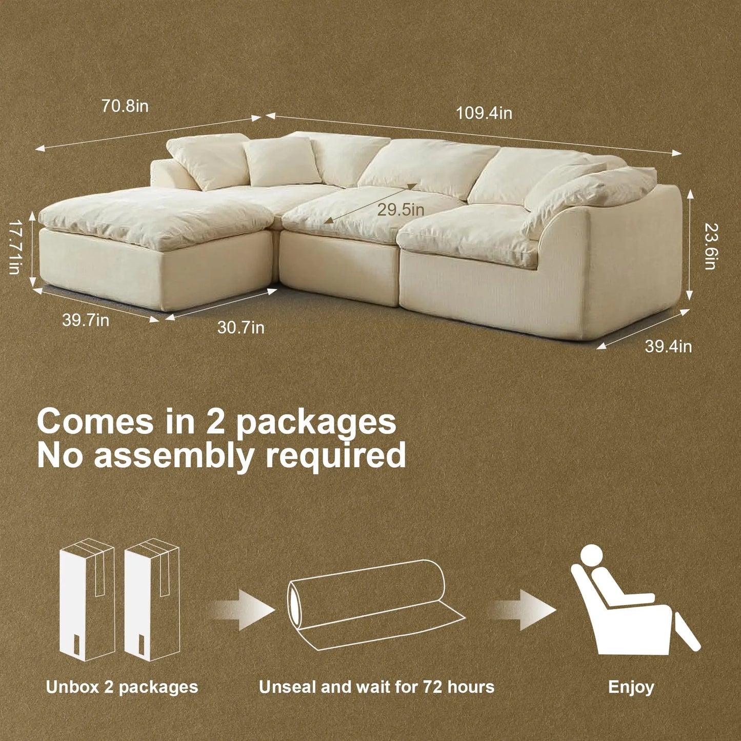 109" Modern Cloud L-Shaped 3-Seater Oversized Deep Seat Chenille Fabric Sofa green Modular Sectional with Ottoman