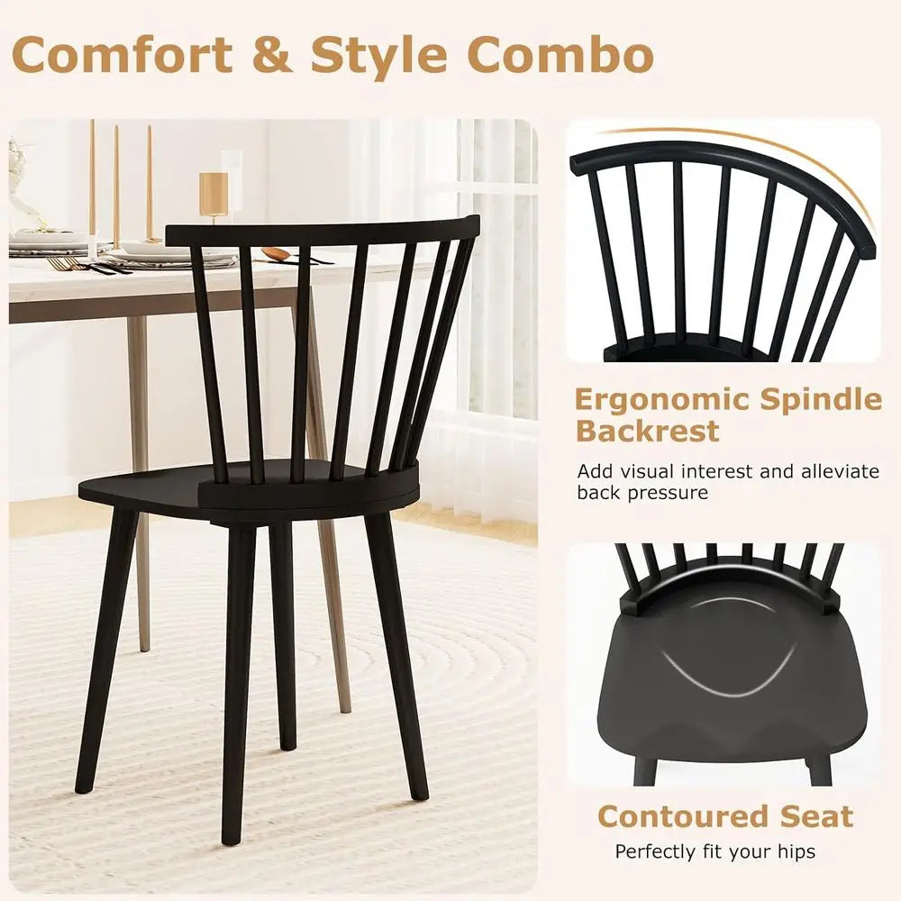 Set of 4 Windsor-Style Solid Wood Side Chairs with Spindle Backs for Kitchen, Dining, or Living Spaces