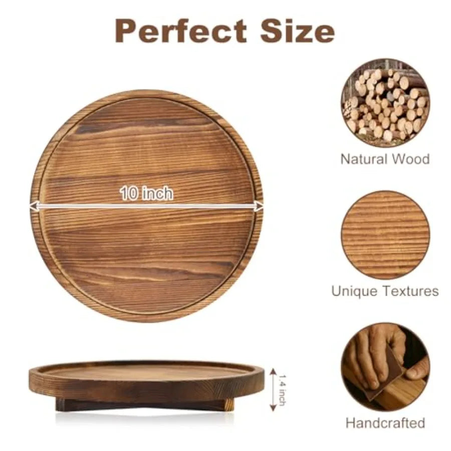 Round Decorative Wooden Tray for Bathroom Sink Kitchen Counter Decor Trays Small Wood Riser Pedestal Stand Dining Coffee Table