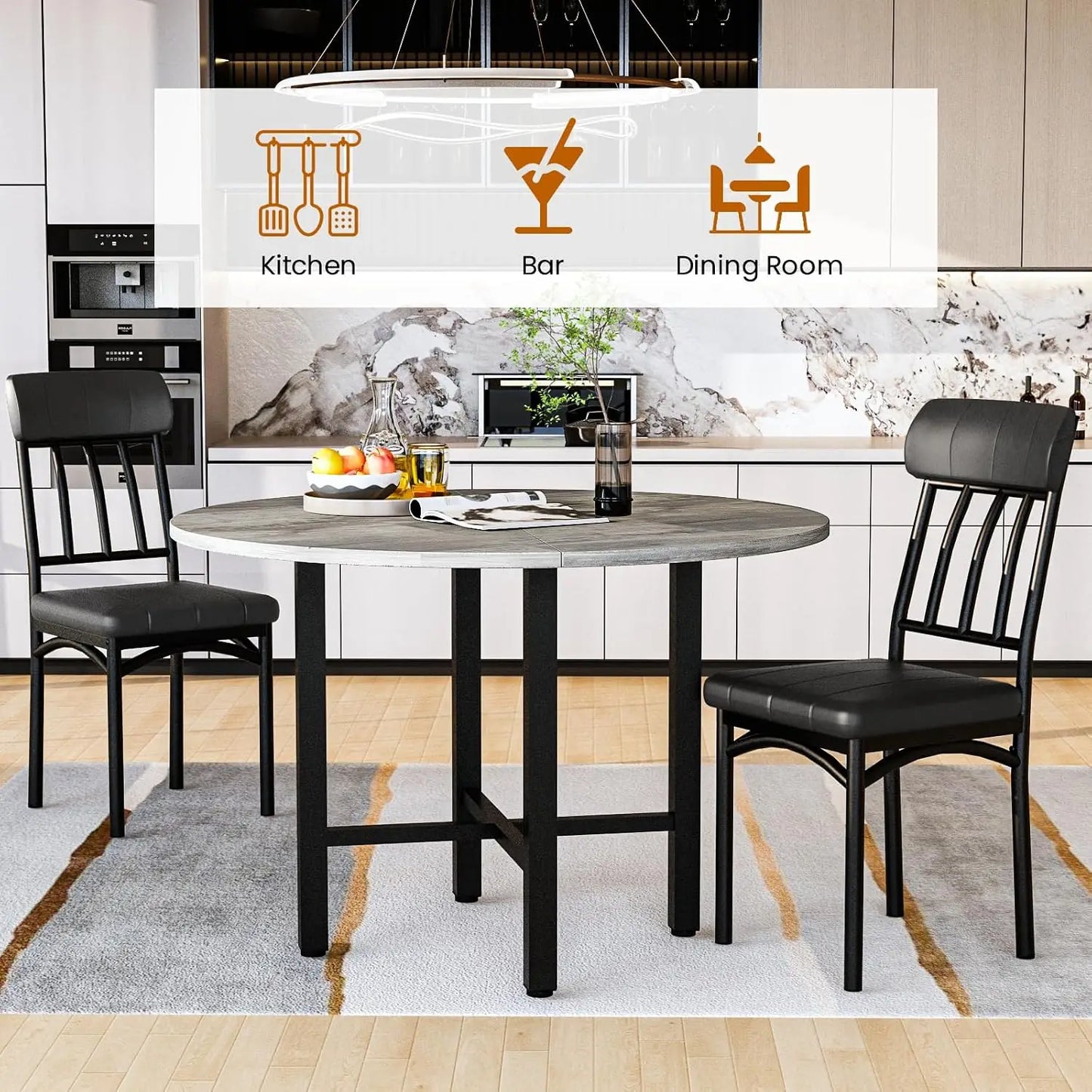 Round Dining Table Set for 4, Wood Circle Kitchen Table and Chairs Set for 4, Modern Dining Room Sets, Customized