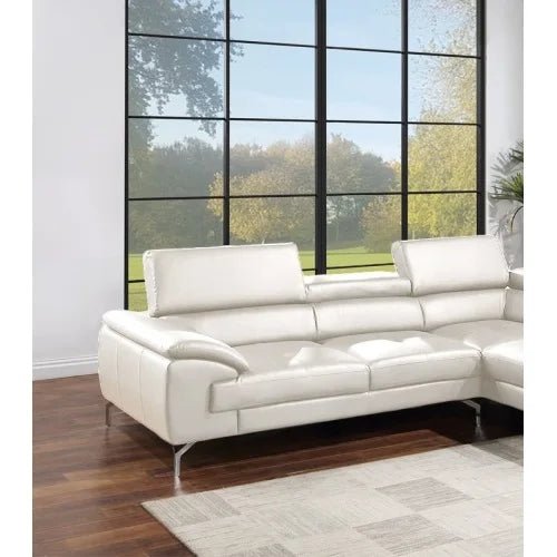 White Color Sectional Couch 2pc Set Living Room Furniture Faux Leather Right Facing Chaise And Left Facing Sofa Metal Legs