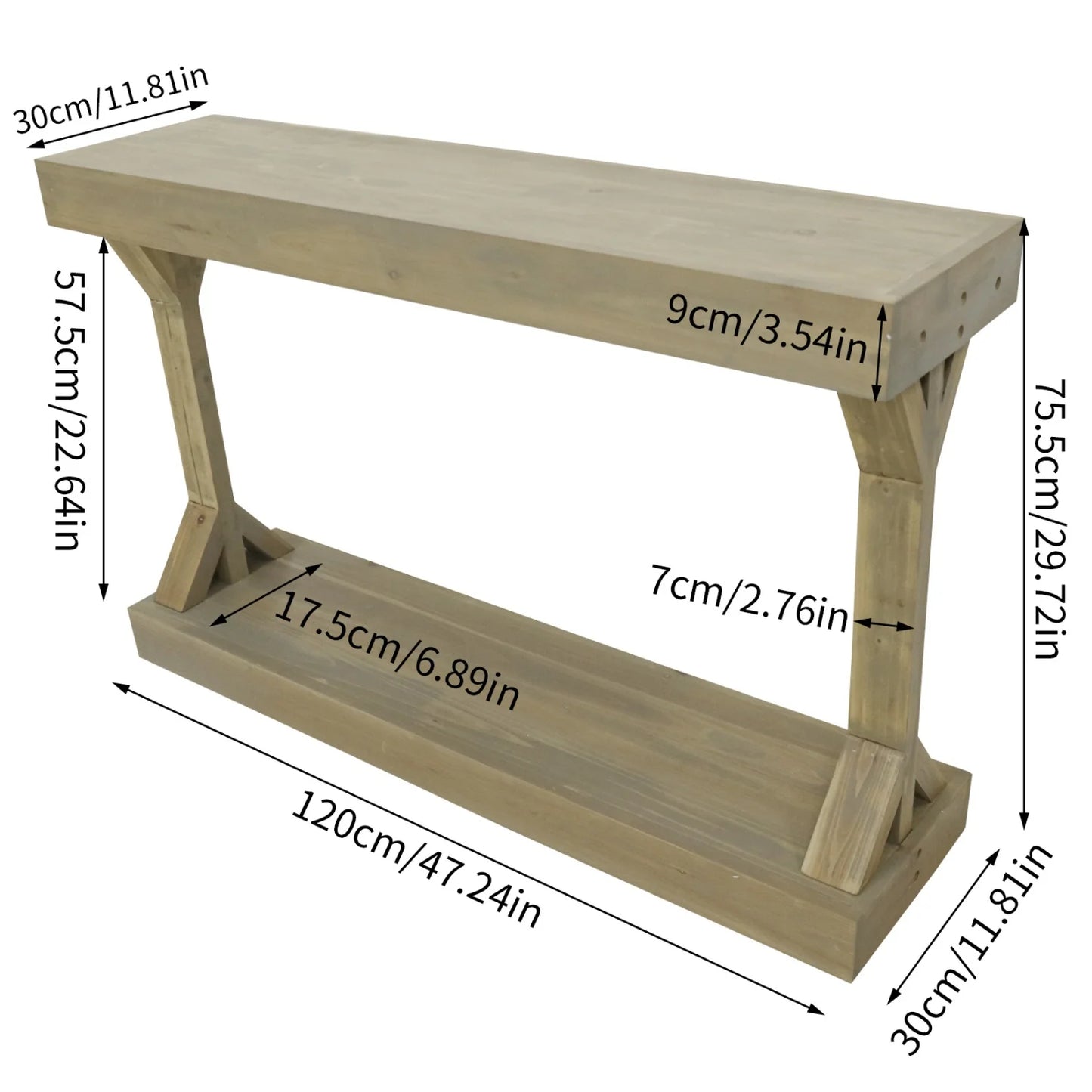 120cm Sofa Console Table for Entryway Living Room Foyers Farmhouse Wood Behind Couch Table with Storage Shelf