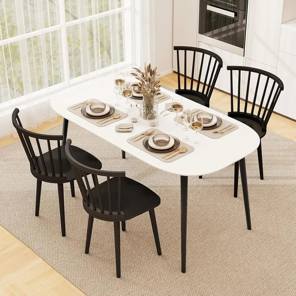 Set of 4 Windsor-Style Solid Wood Side Chairs with Spindle Backs for Kitchen, Dining, or Living Spaces