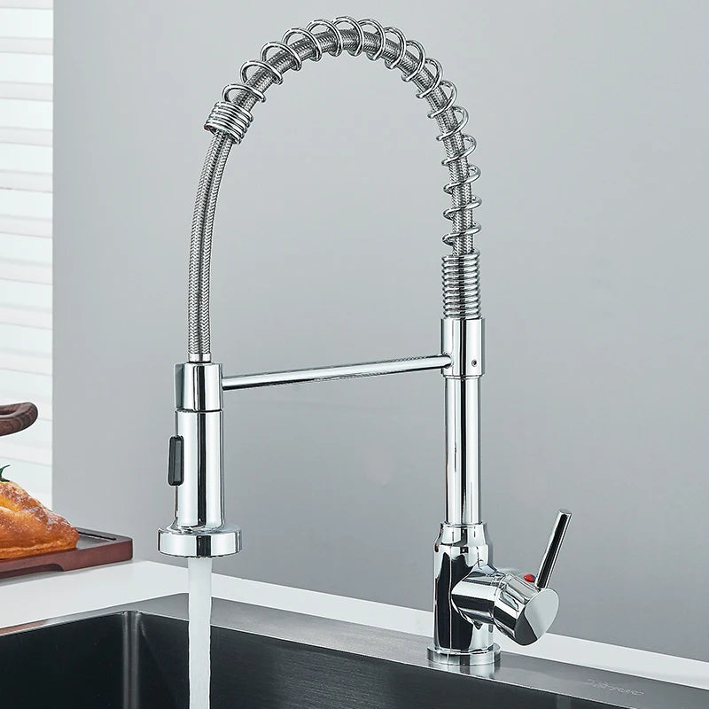 Black Flexible Kitchen Faucet Pull Down Spring Hot Cold Water Mixer Tap 360° Swivel Stream Sprayer Nozzle Kitchen Sink Tap Crane