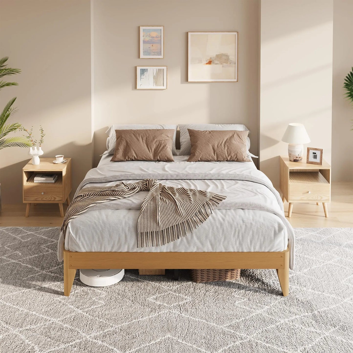 Twin/Twin XL/Full/Queen/King Wood Platform Bed Frame, Wooden Slats & Legs, Sturdy Metal Support, No Box Spring Needed, Easy Assembly