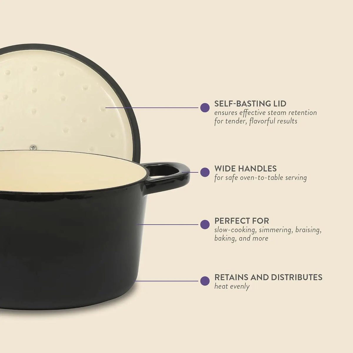Crock Pot Artisan 7-Quart Round Cast Iron Dutch Oven with Lid – Black Enamel Finish, Gold Knob