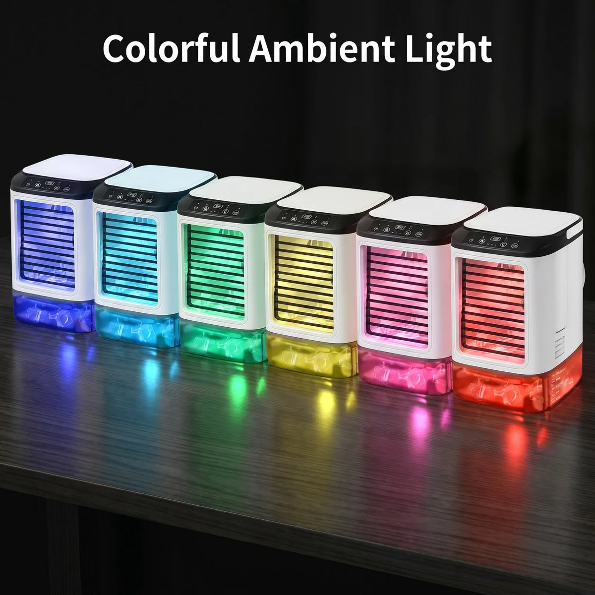 Mini Portable Evaporative Air Cooler 3 Speed Wind Mist Humidifier 7 Color Ambient Light Ice Box Desktop Cooling Fan for Home Office