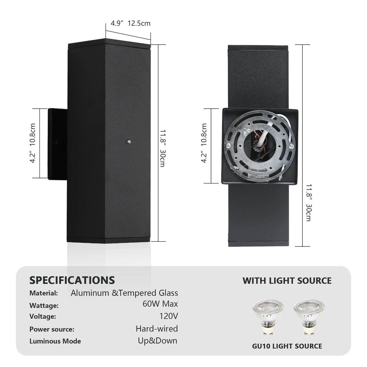 Motion Sensor Outdoor Wall Lights 2 Pack, Matte Black Aluminum Up Down LED Sconce, Dusk to Dawn Waterproof Exterior Light
