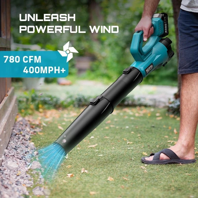 SEESII 900000RPM Brushless Electric Turbo Blower 780CFM Cordless Snow Leaf Blower for Snow Lawn Care Debris for Makita 18v Battery Pin