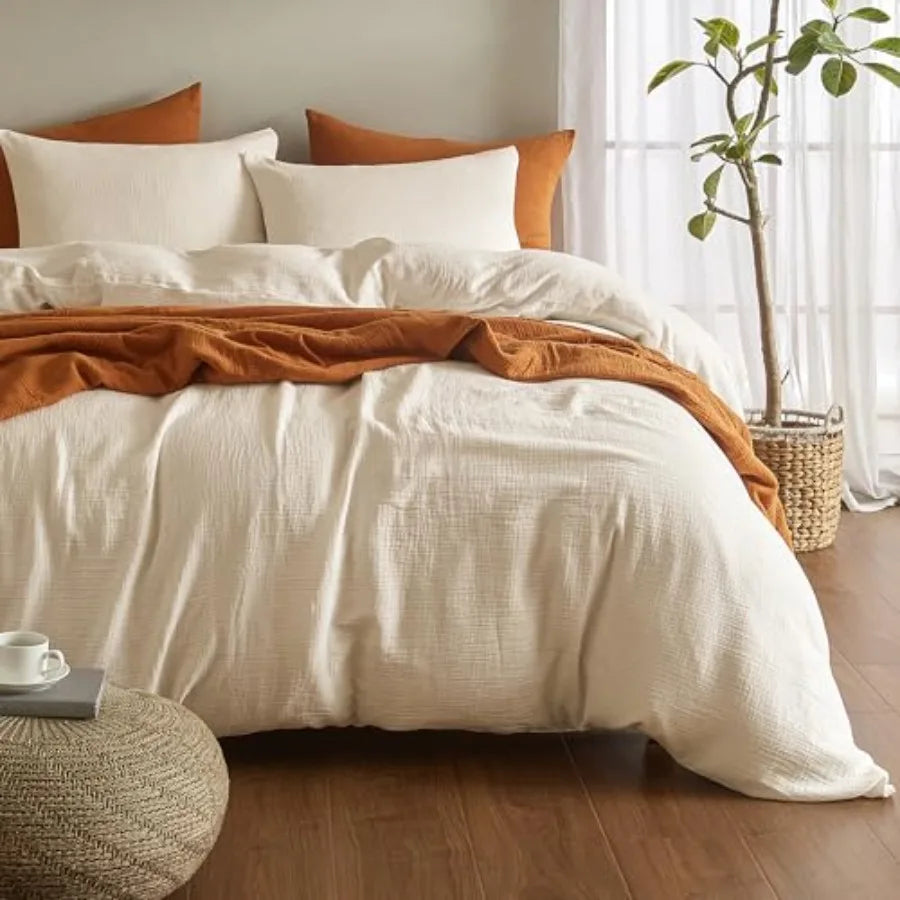 Muslin Duvet Cover Size 100% Washed Cotton Duvet Cover Set Ultra Soft Comforter Cover Linen Like 3 Pieces Minimalist Gauze Duve