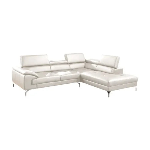 White Color Sectional Couch 2pc Set Living Room Furniture Faux Leather Right Facing Chaise And Left Facing Sofa Metal Legs