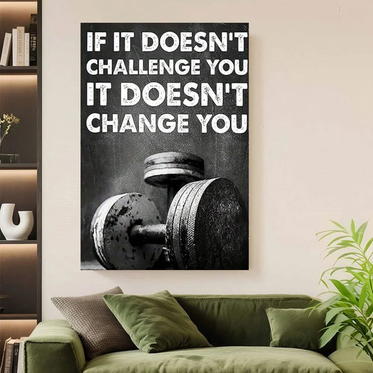 Framed [Inspirational Gym Wall Art] Inspirational Gym Canvas Wall Art | Black And White Fitness Quote Painting - Home, Office, C