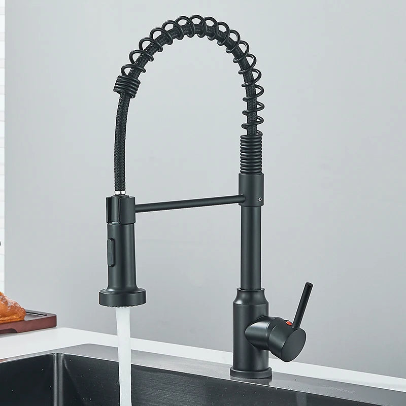 Black Flexible Kitchen Faucet Pull Down Spring Hot Cold Water Mixer Tap 360° Swivel Stream Sprayer Nozzle Kitchen Sink Tap Crane
