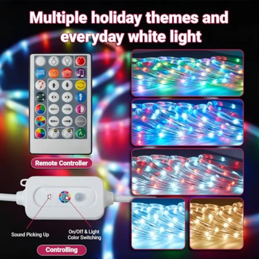 16.4ft Outdoor Smart Rope Lights Waterproof Color Changing Christmas Lights with Remote Connectable Design Music Sync Timer Mul