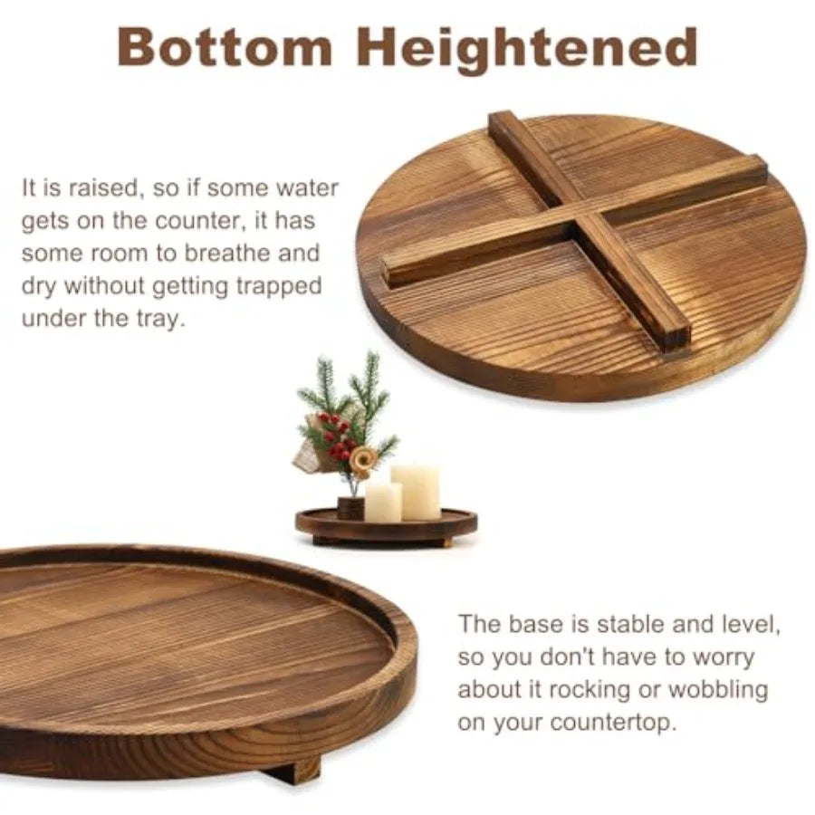 Round Decorative Wooden Tray for Bathroom Sink Kitchen Counter Decor Trays Small Wood Riser Pedestal Stand Dining Coffee Table