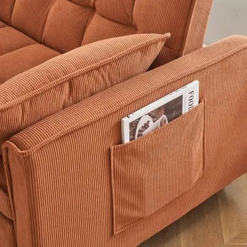 Orange folding sofa, adjustable backrest, can be turned into a lounge chair or a single bed, comfortable living room furniture