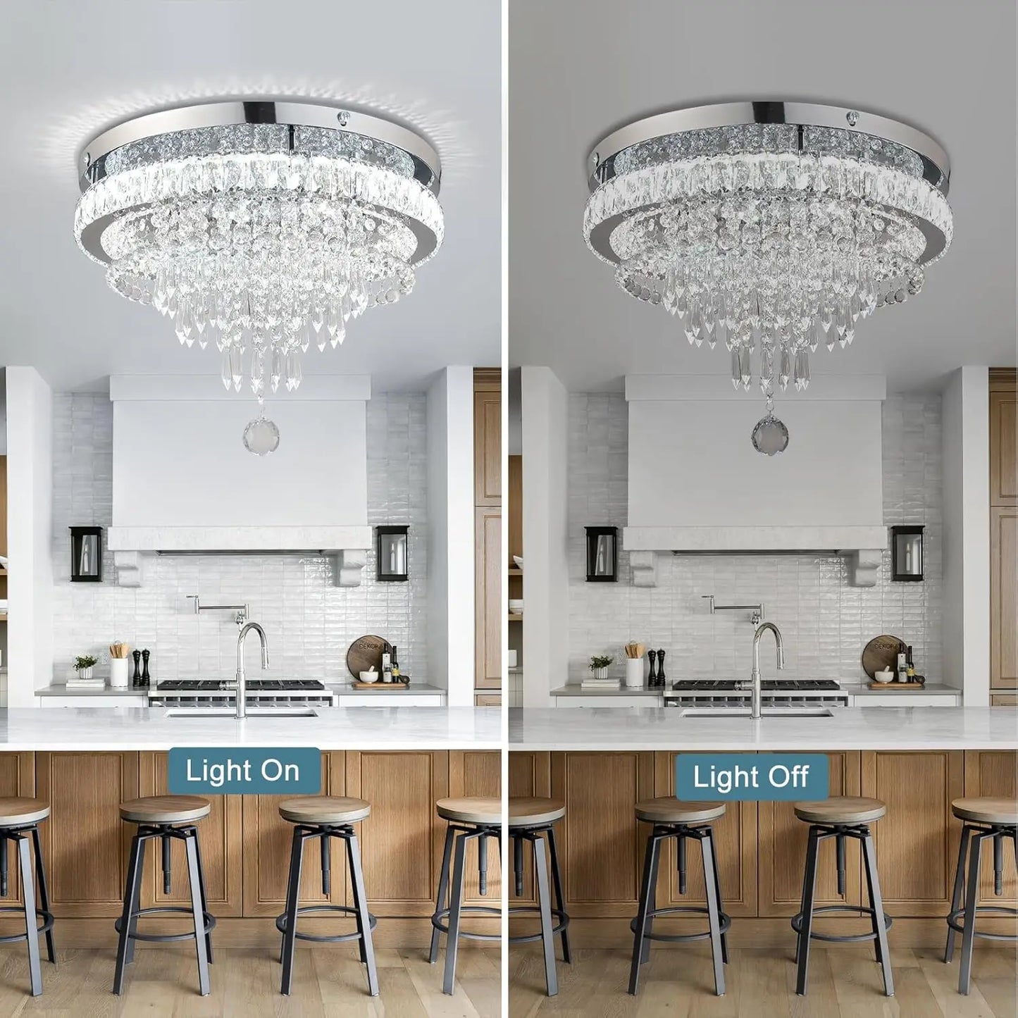 19.7" Crystal Chandeliers Crystal Ceiling Light Fixtures Modern Flush Mount Light LED Chandelier Lamp for Living Room Bedroom Dining Room 6500K Cool White