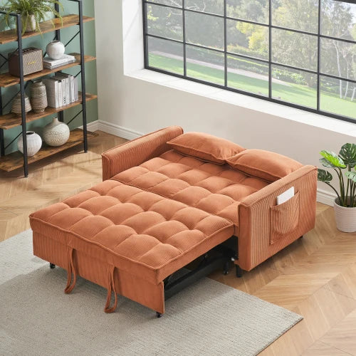 Orange folding sofa, adjustable backrest, can be turned into a lounge chair or a single bed, comfortable living room furniture