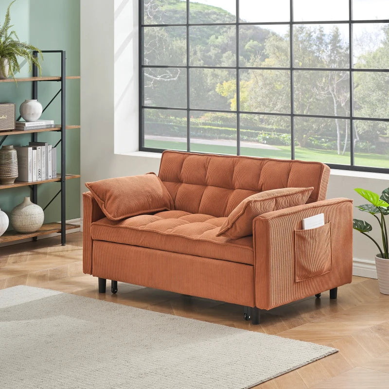 Orange folding sofa, adjustable backrest, can be turned into a lounge chair or a single bed, comfortable living room furniture